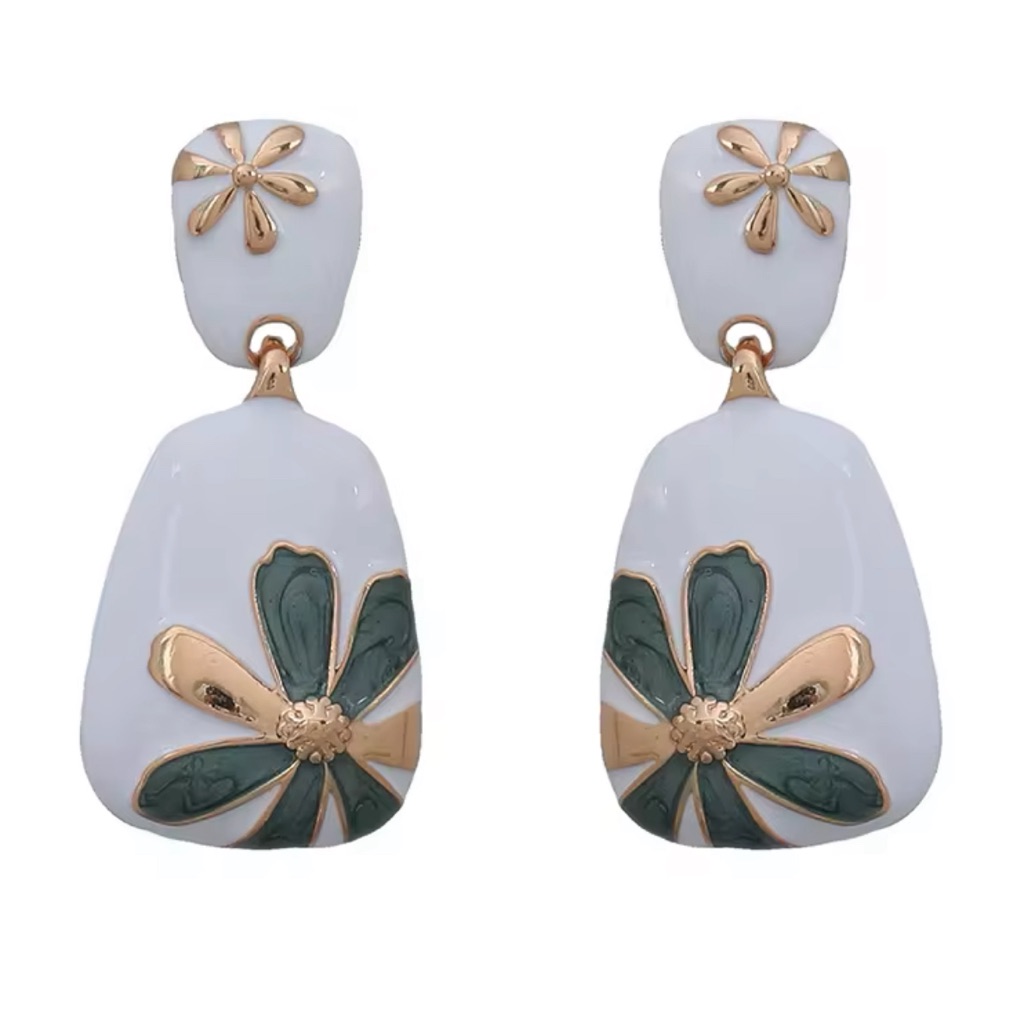 White Enamel Dangle Earrings 45$